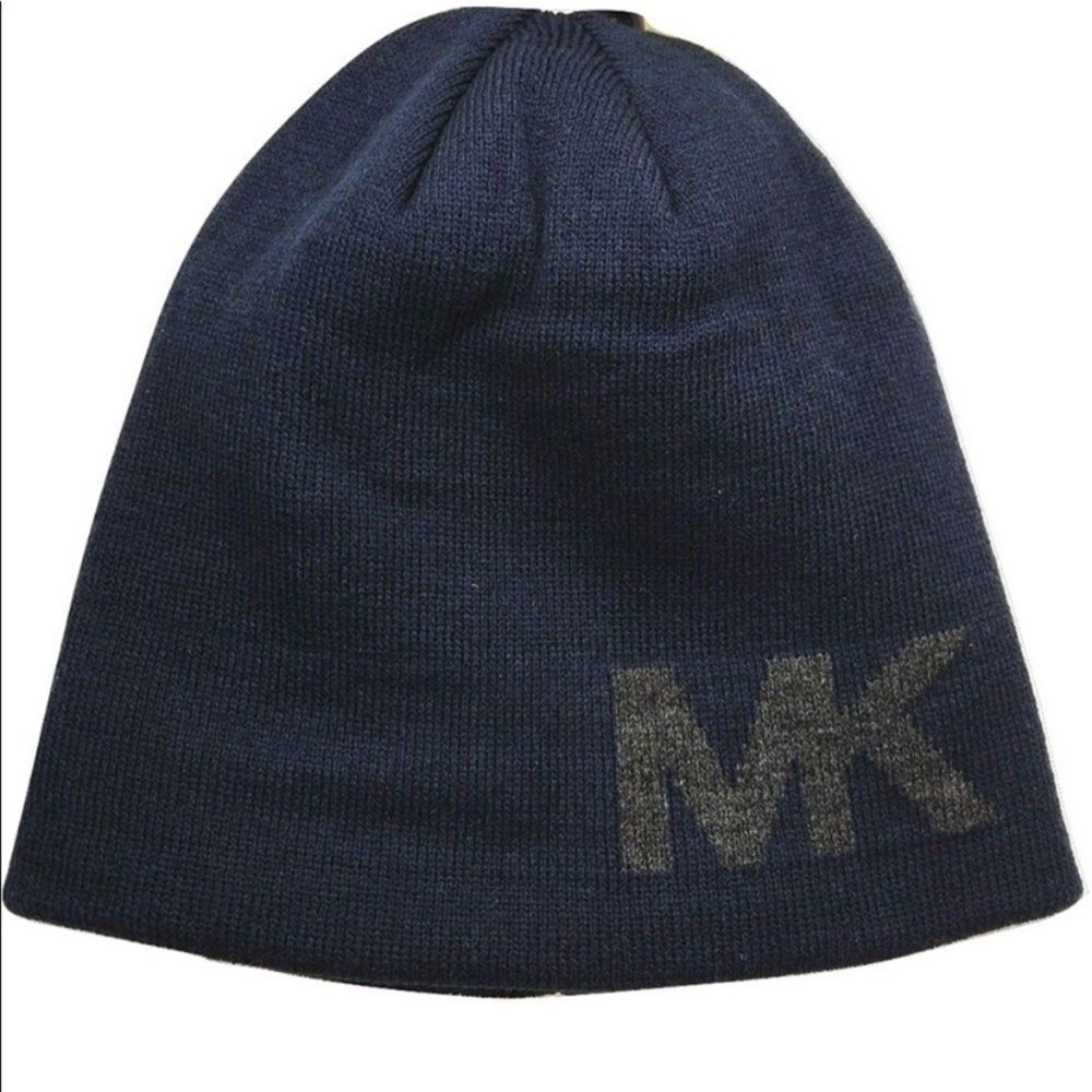Michael Kors Navy and Gray Logo Beanie